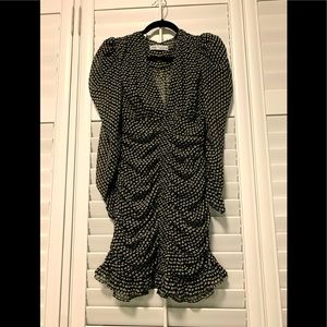 Zara black and white ruched print dress